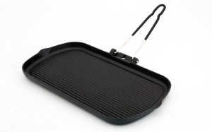 Grill żeliwny emaliowany prostokątny z ruchomą rączką, czerń